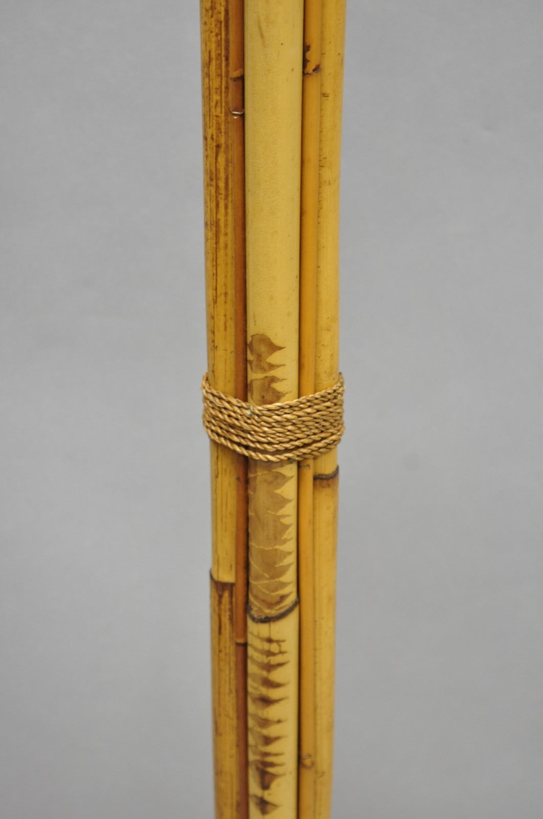 Vintage Mid Century Modern Wrapped Wooden Bamboo Tiki Room Pole Floor Lamp