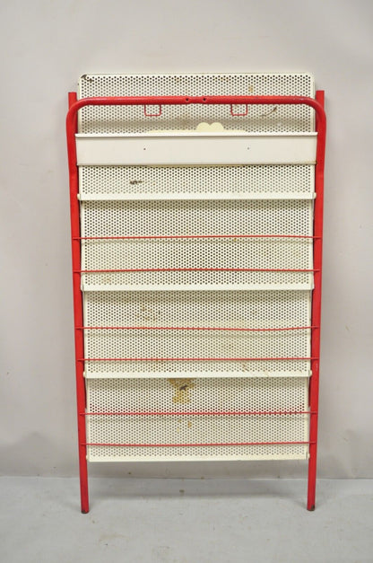 Vintage Hostess Red Metal Perforated 4 Shelf Folding Display Shelf Stand