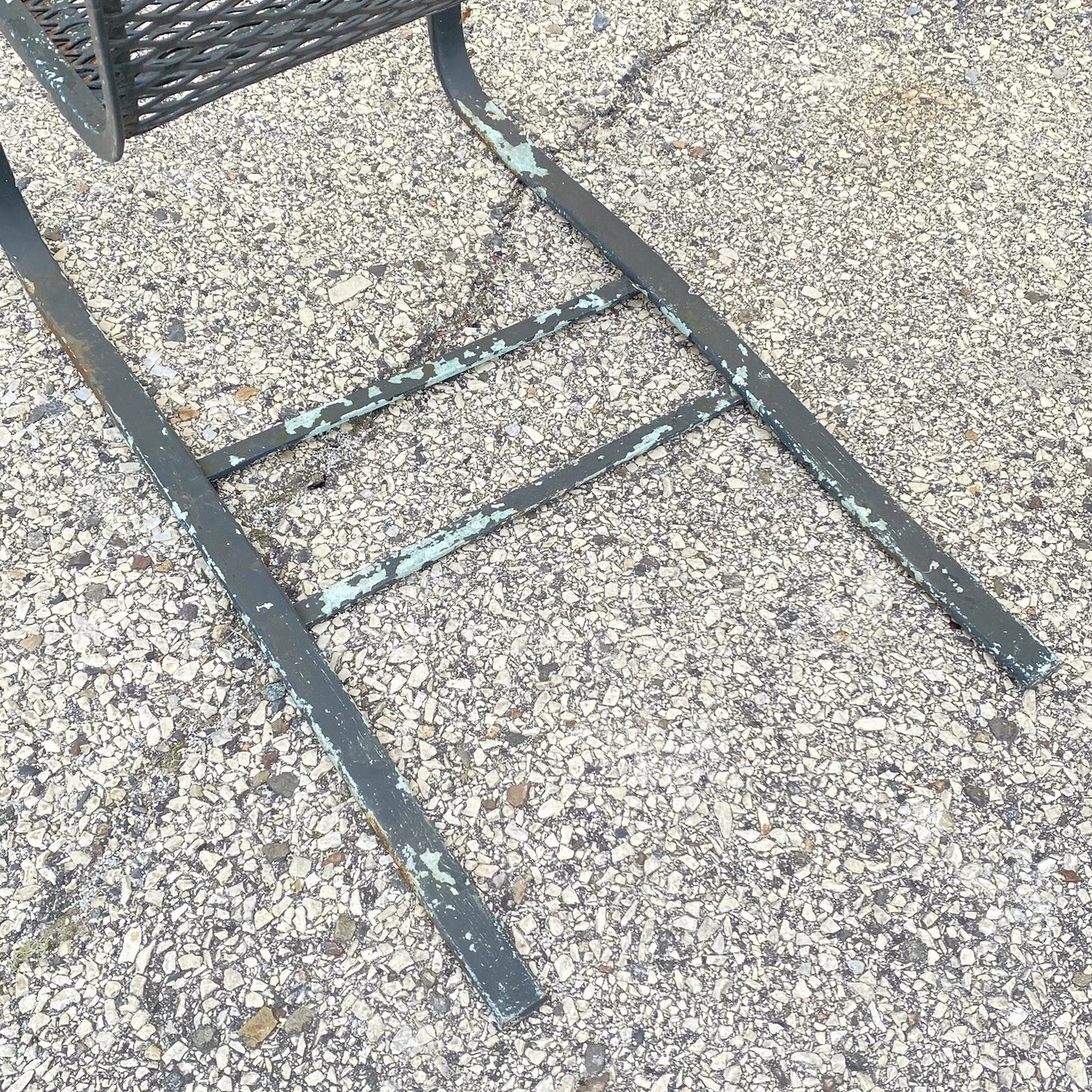 Mid Century Modern Wrought Iron Metal Mesh Cantilever Garden Patio Chair - Pair
