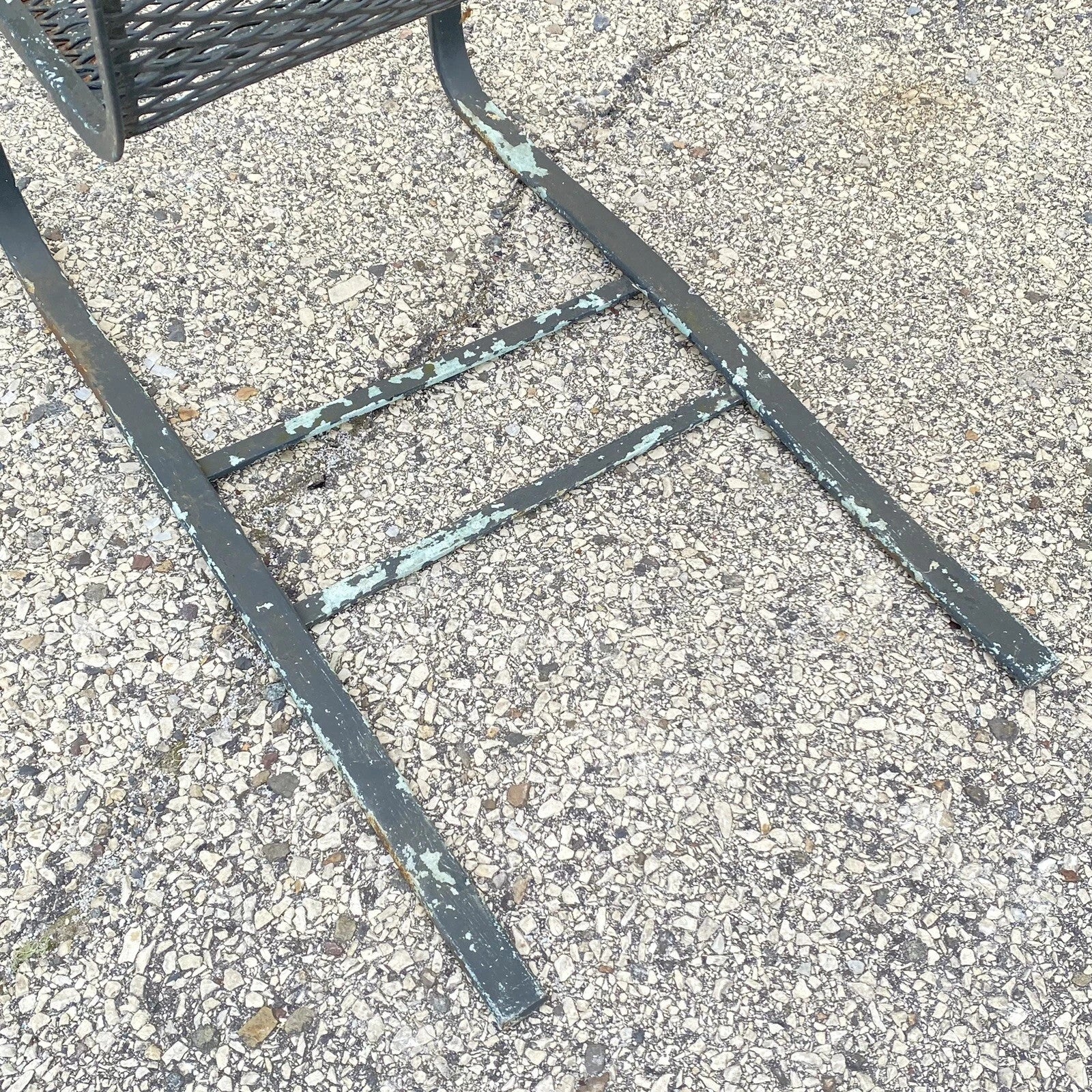 Mid Century Modern Wrought Iron Metal Mesh Cantilever Garden Patio Chair - Pair