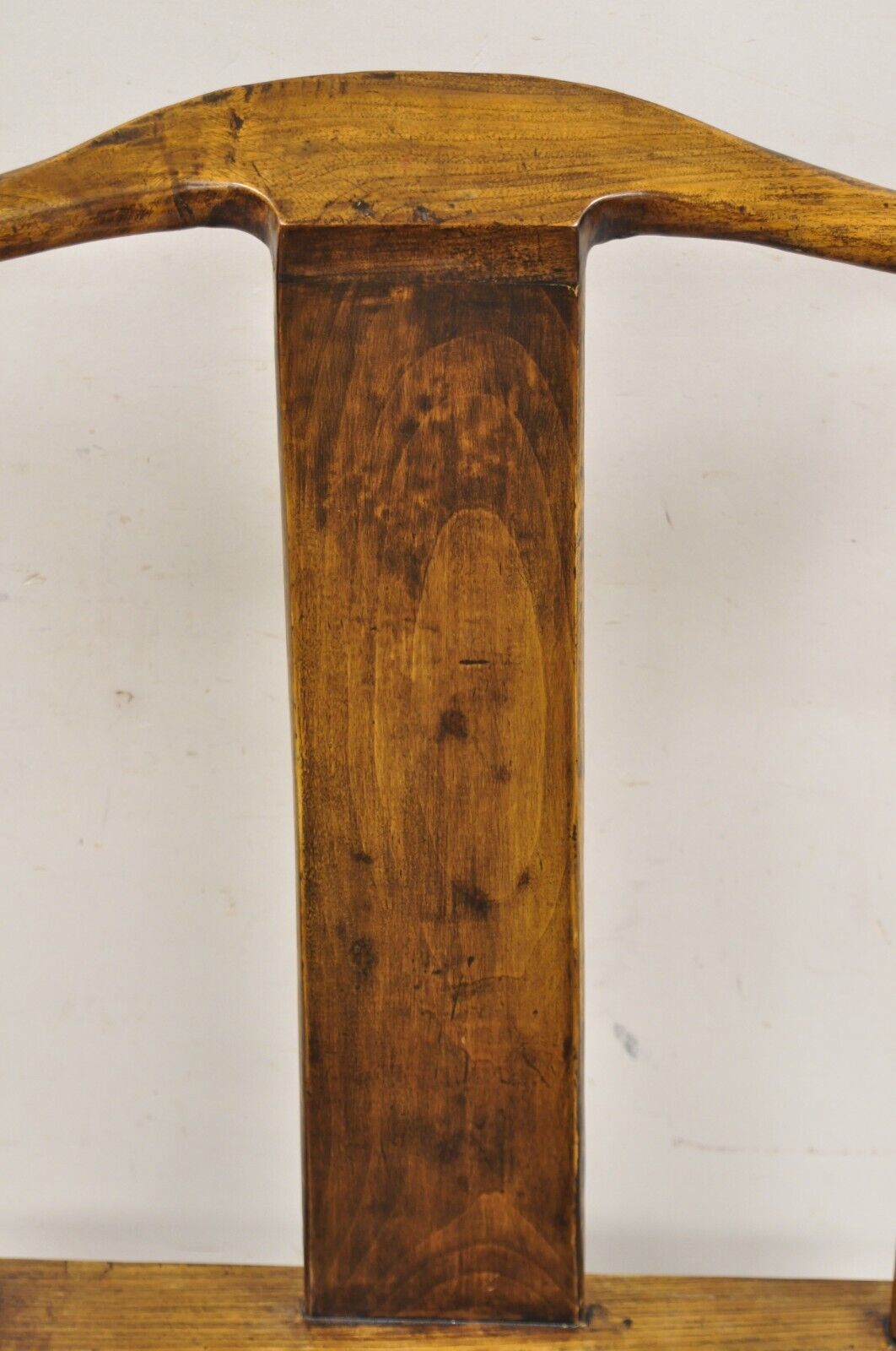 Vintage Chinese Elm Wood Ming Yoke Back Lacquered Asian Scholars Arm Chair