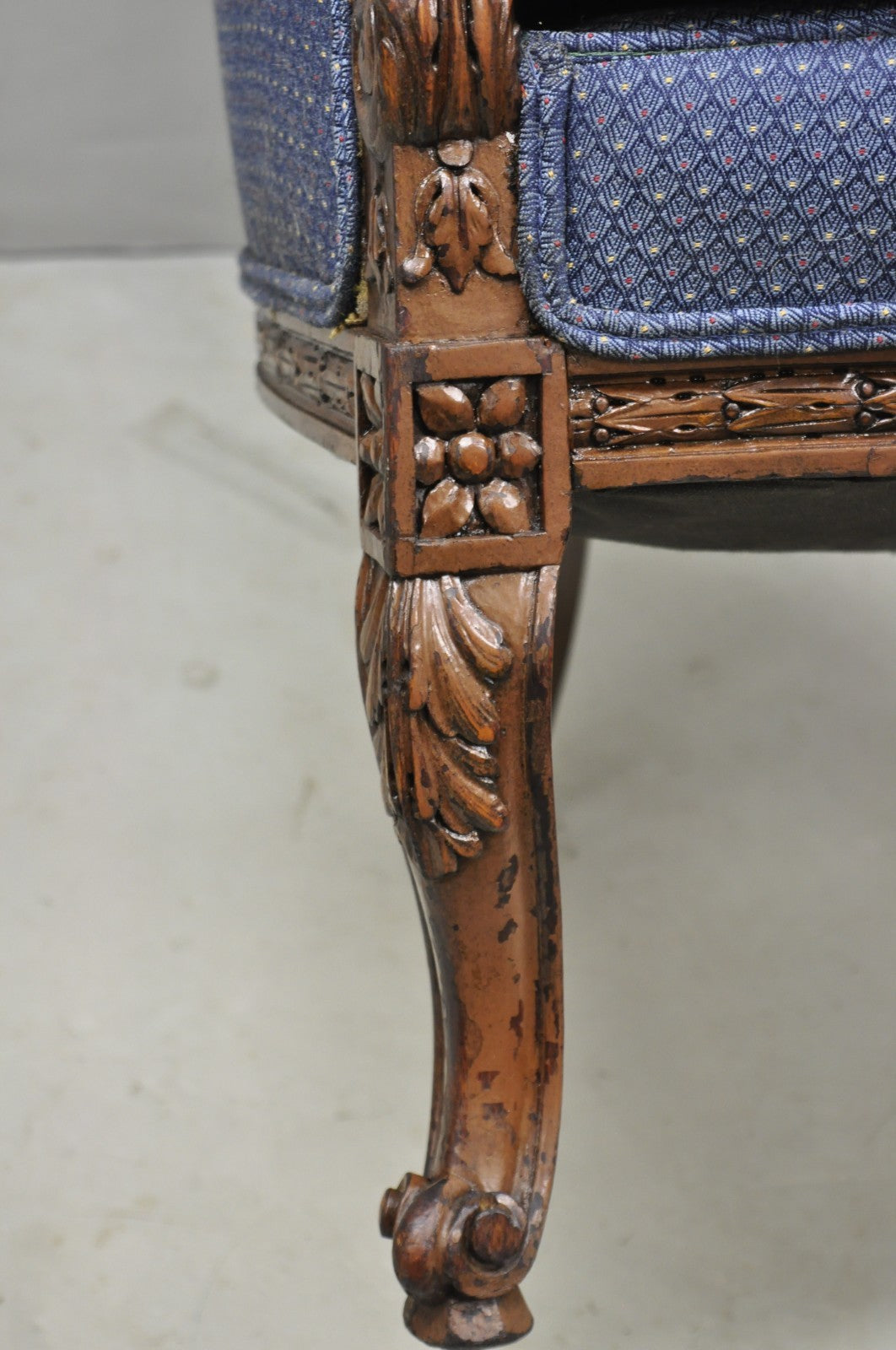 Antique French Renaissance Louis XV Style Carved Walnut Wingback Arm Chair