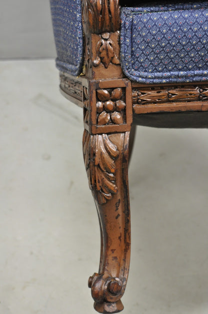 Antique French Renaissance Louis XV Style Carved Walnut Wingback Arm Chair