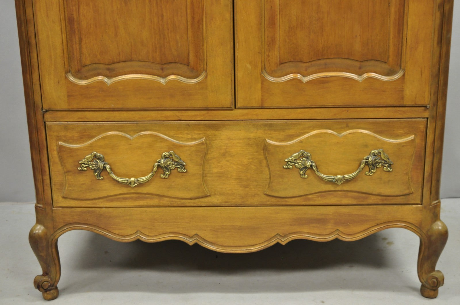 Vintage French Country Provincial Walnut Fruitwood Tall Chest Dresser Cabinet