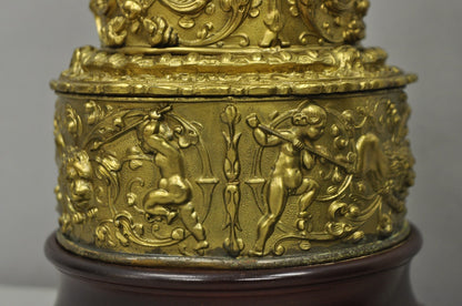 Antique French Neoclassical Figural Brass Repousse Cherub Lion Table Lamp - Pair