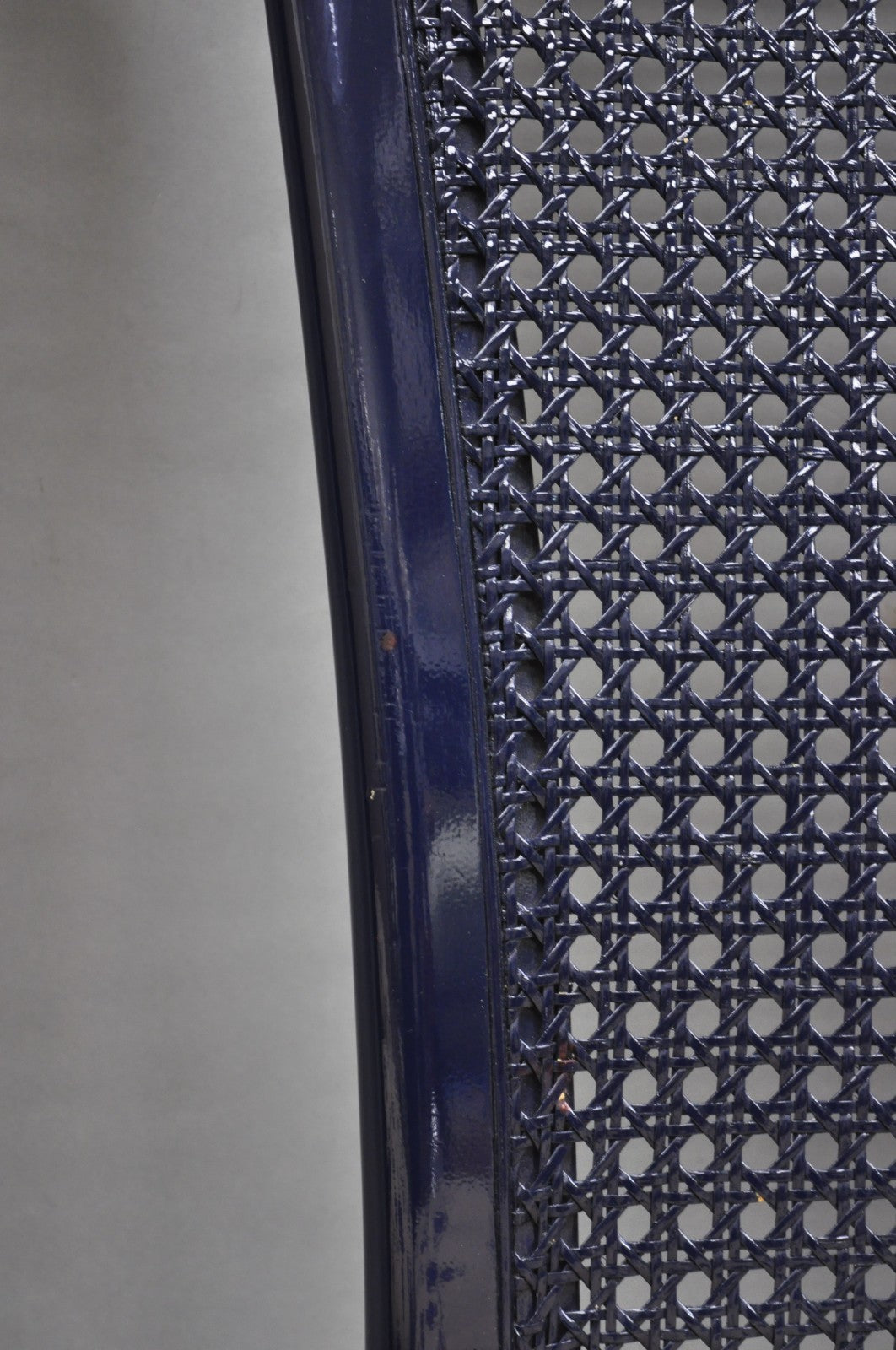 Vintage Italian Hollywood Regency Navy Blue Lacquer Cane Dining Chair - Set of 4