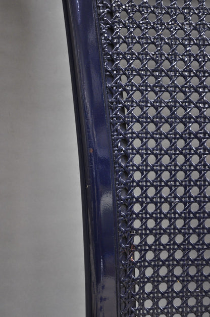 Vintage Italian Hollywood Regency Navy Blue Lacquer Cane Dining Chair - Set of 4