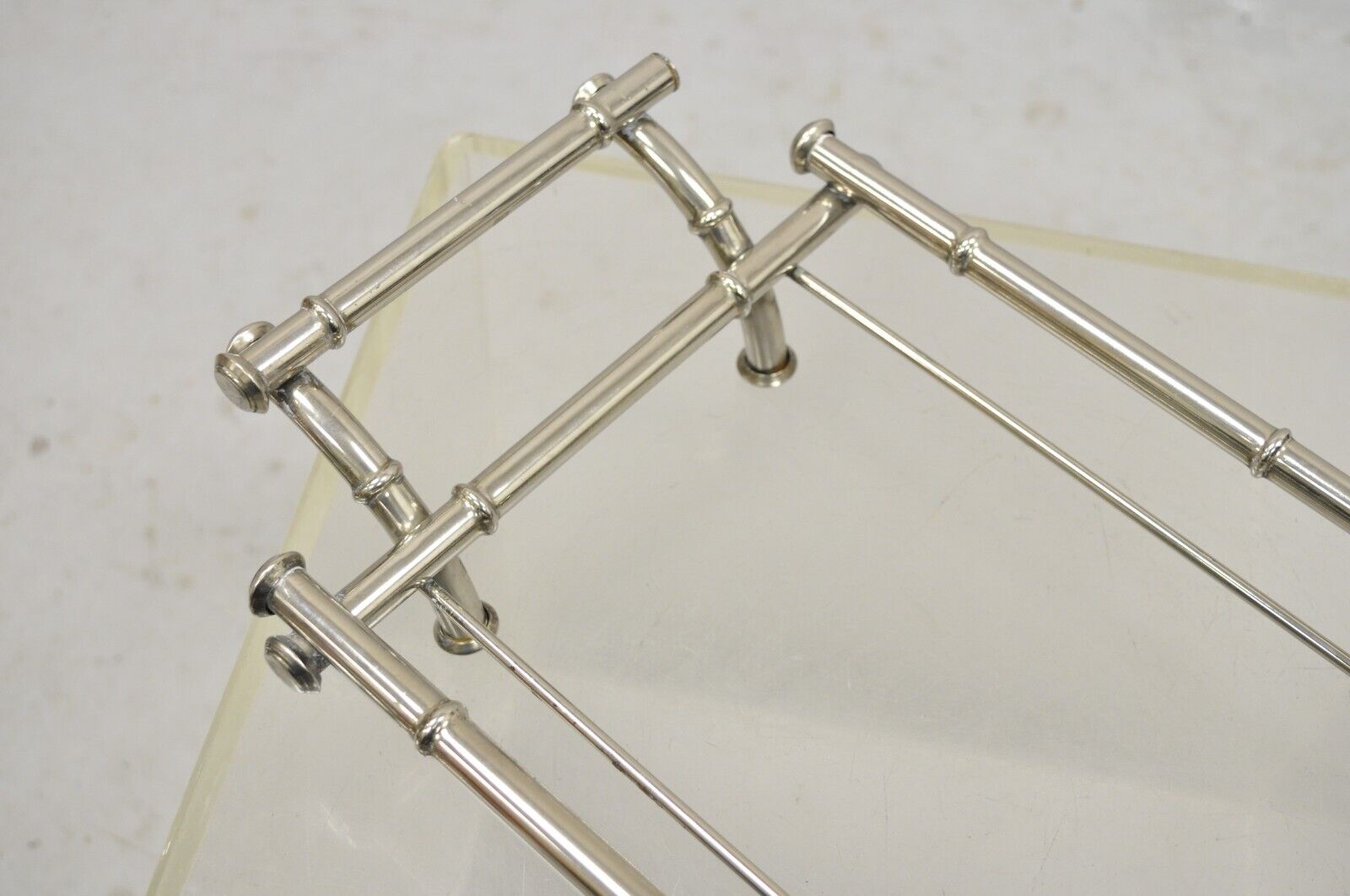 Vtg Italian Hollywood Regency Faux Bamboo Silver Plated Serving Platter Stand