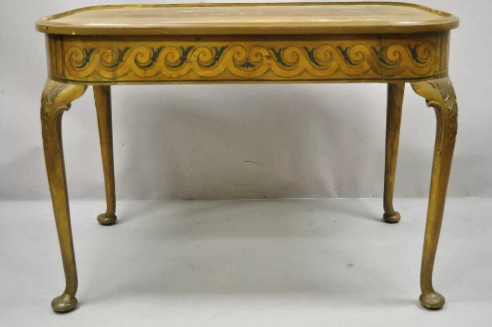 Antique French Adams Style Hand Painted Queen Anne One Drawer Center Table