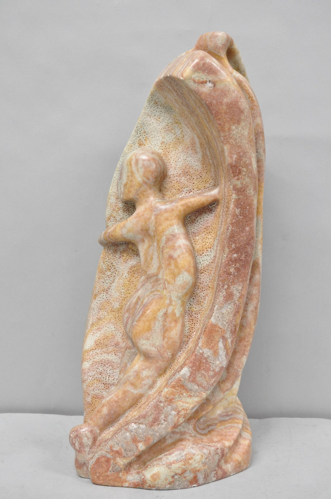Vintage Seymour Shuren Modern Pink Carved Marble Abstract Nude Figure Sculpture