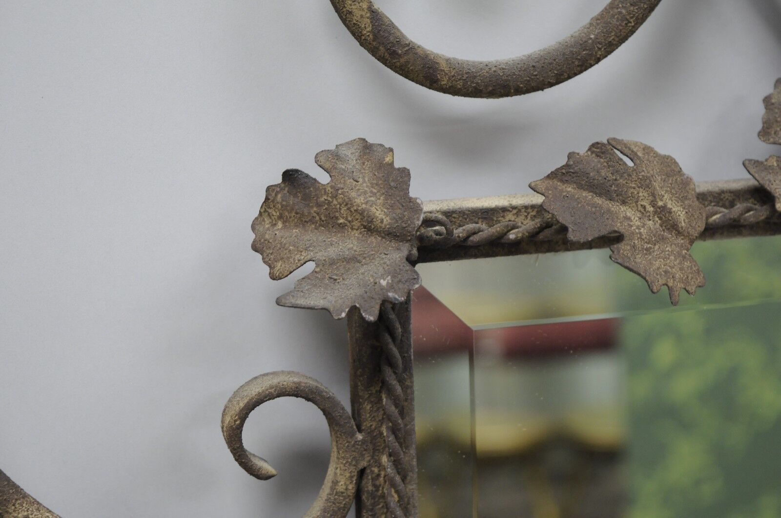 Italian Hollywood Regency Iron Tole Metal Wheat Sheaf Scroll Wall Mirror 50 x 31