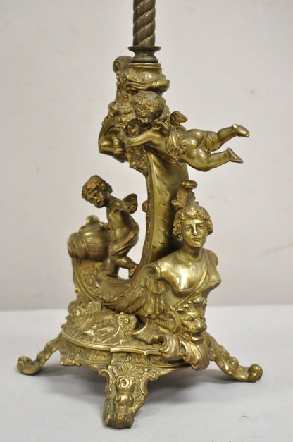 Antique French Louis XV Renaissance Style Figural Bronze Cherub Putti Table Lamp