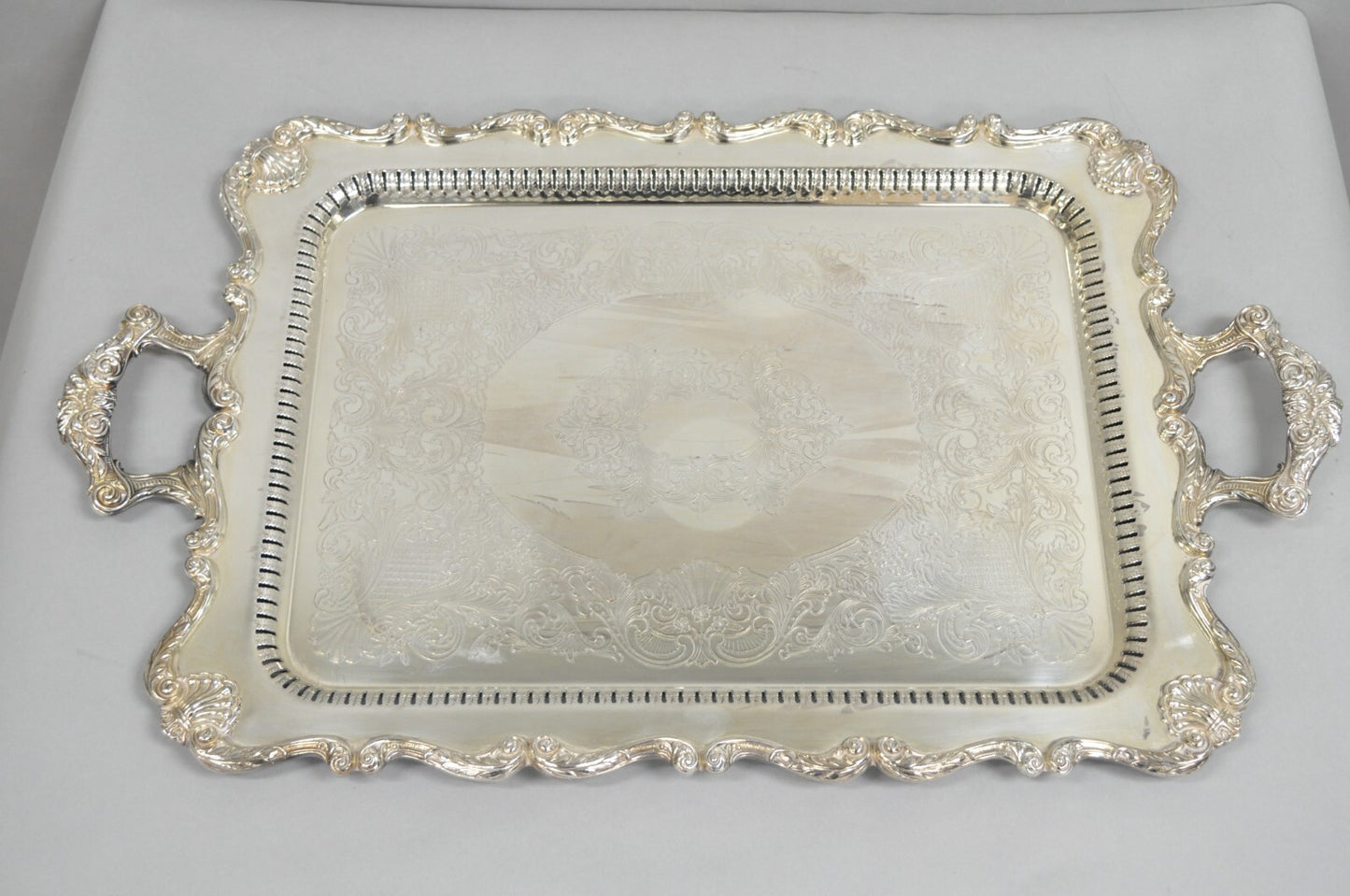 English Silver Large Victorian Silver Plated Rectangular Serving Platter Tray