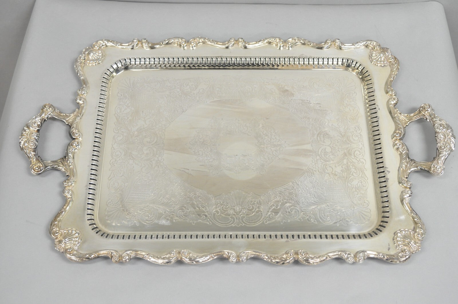 English Silver Large Victorian Silver Plated Rectangular Serving Platter Tray