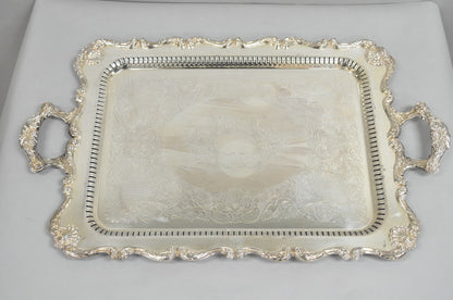 English Silver Large Victorian Silver Plated Rectangular Serving Platter Tray