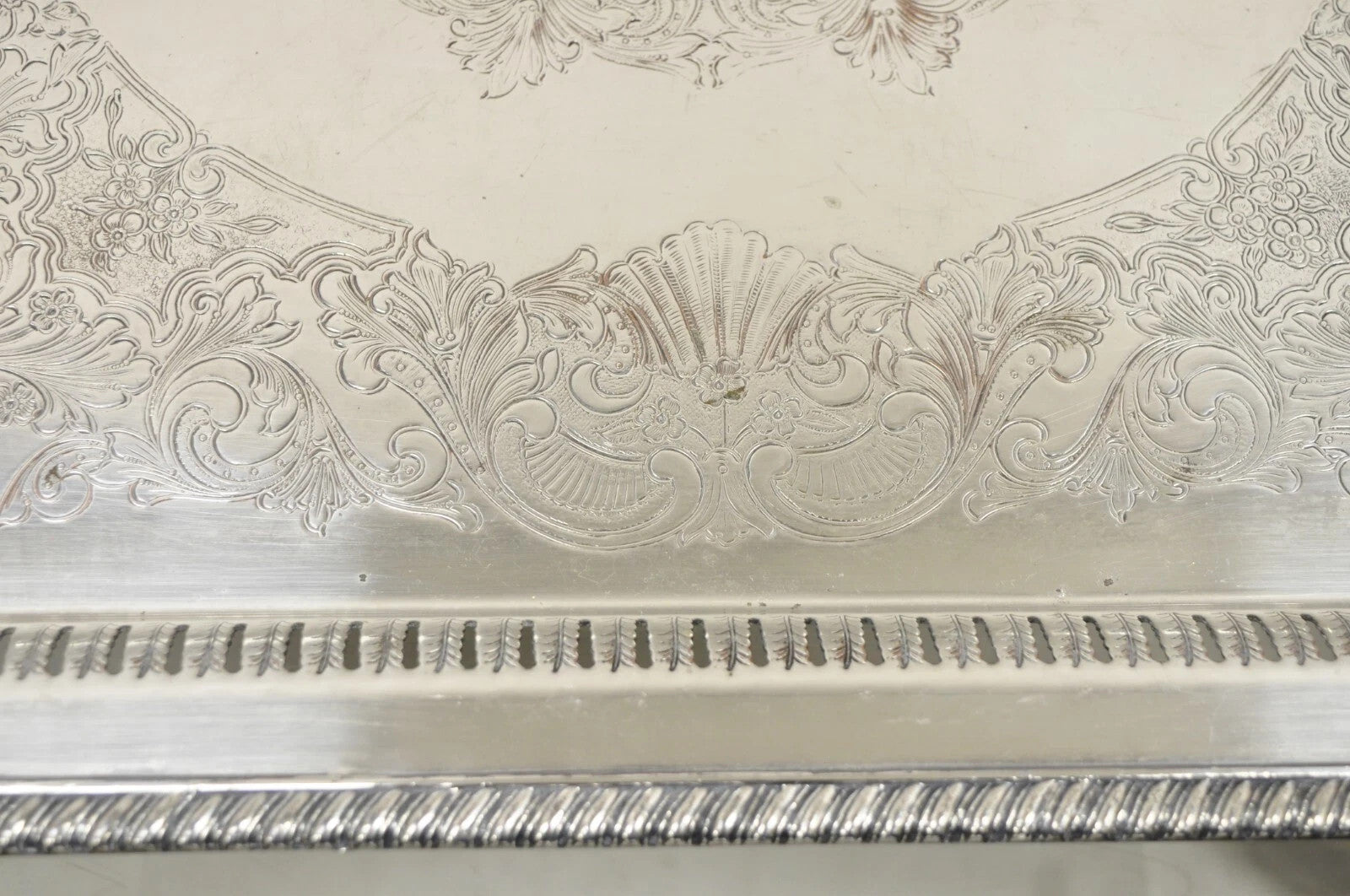 Antique English Victorian Rectangular Silver Plated Platter Bar Tray on Paw Feet