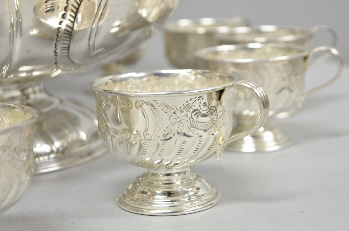 Vintage English Sheffield Kentshire Silver Plated Punch Bowl Set w 12 Footed Cup