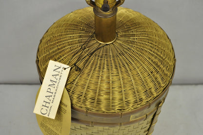 Vintage Chapman Hollywood Regency English Style Brass Woven Basket Table Lamp