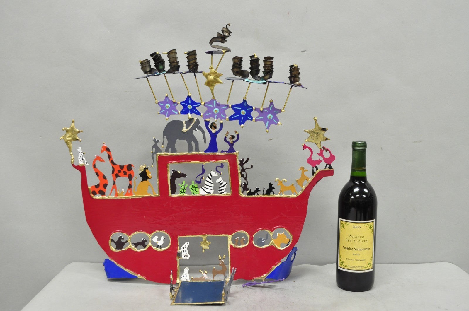 Modern Noah's Ark Cut Steel Judaica Art Hannukah Menorah Candelabra Sculpture