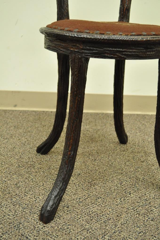 Antique Black Forest Faux Bois Carved Mahogany Twig Branch Side Vanity Chair
