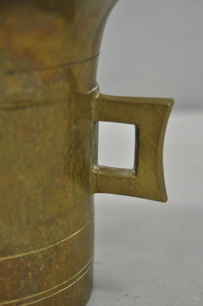 Antique Solid Bronze Brass German Apothecary Mortar with Pestle - 2 Pcs