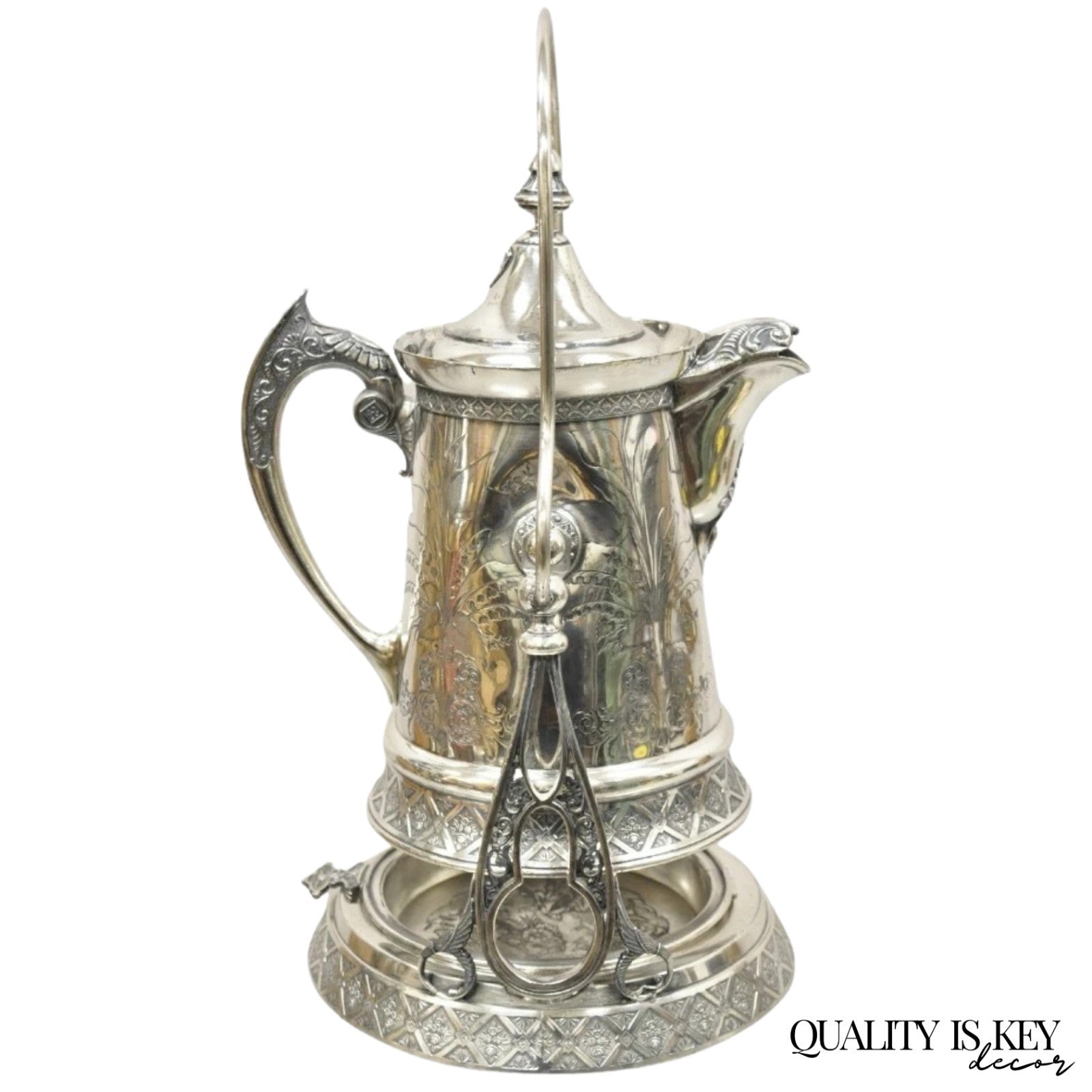 Antique Wilcox Silver Plate Co Victorian Porcelain Lined Tilting Coffee Tea Pot