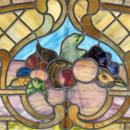 Antique Art Nouveau Colored Stained Glass Fruit 27 x 75 Arched Transom Window, A