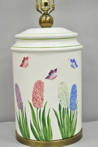 Paul Hanson French Country Porcelain Jardiniere Butterfly & Flower Table Lamp