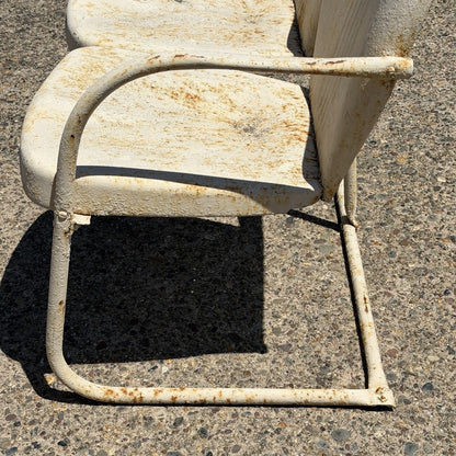 Vintage Art Deco Steel Metal Clam Shell Double Seat Porch Patio Loveseat - Pair