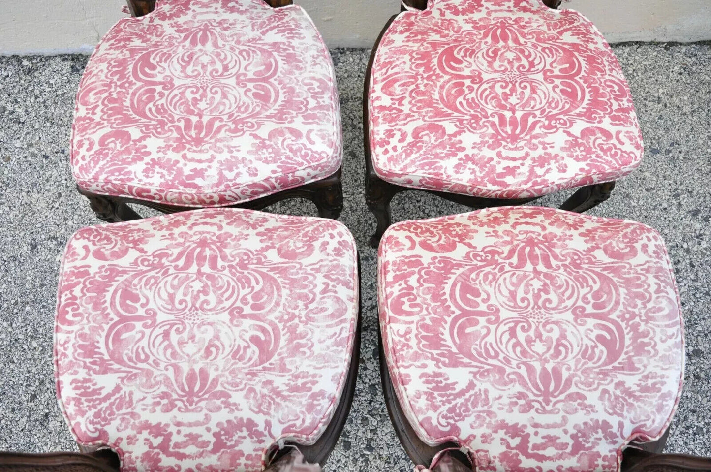 Vintage French Provincial Louis XV Walnut Cane Dining Side Chairs - Set of 6