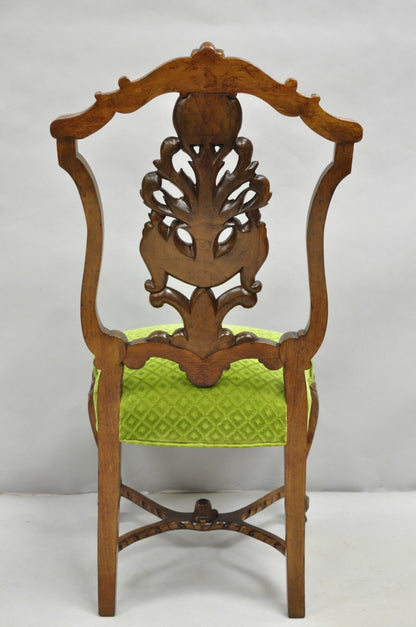 Antique French Rococo Revival Carved Walnut Dining Side Chairs - Set of 6