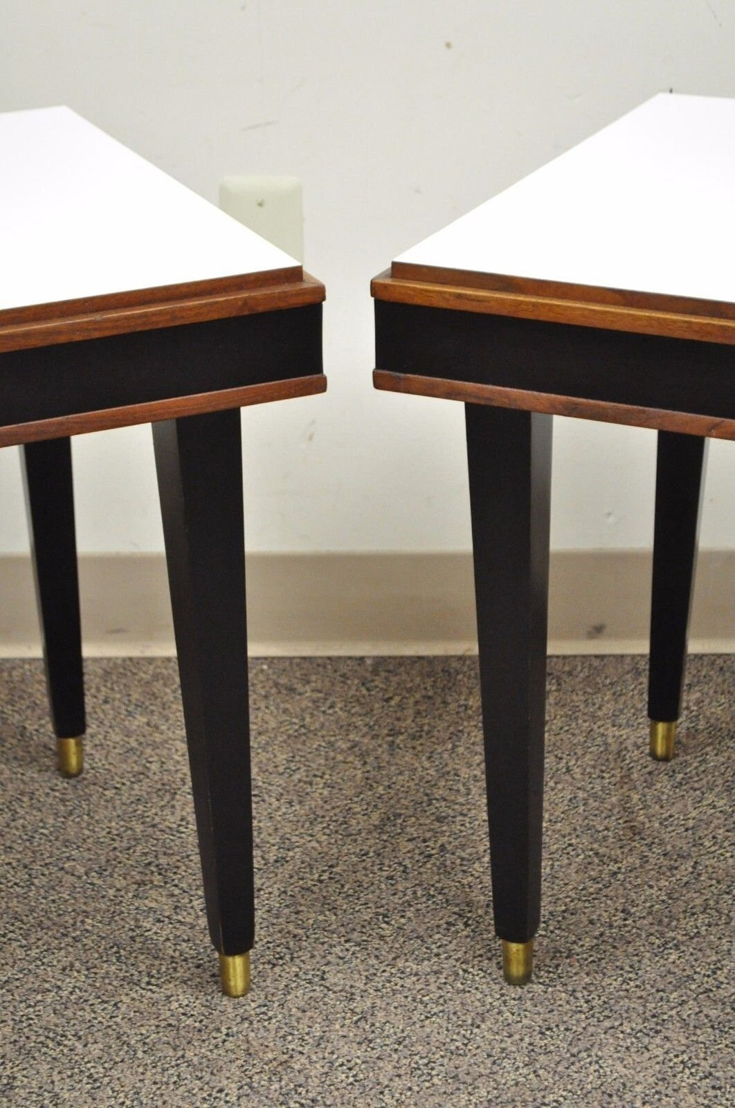 Vintage Mid Century Modern Black & White Rectangular Laminate End Tables - Pair