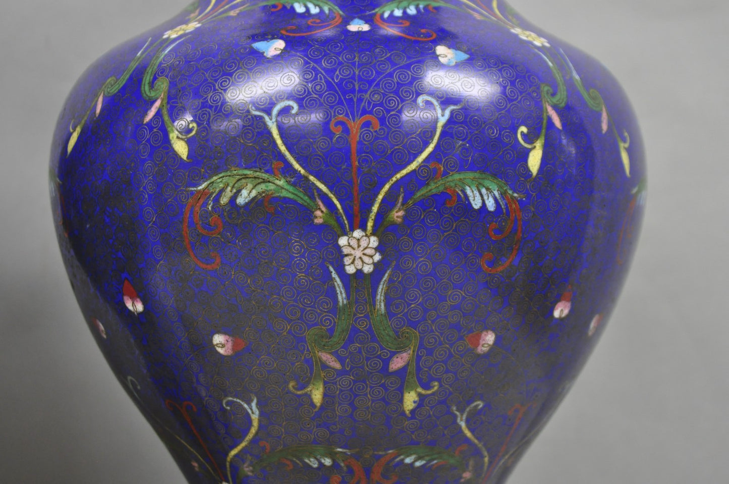 Vintage Chinoiserie Blue Enamel Chinese Brass Jardinierie Table Lamps - a Pair