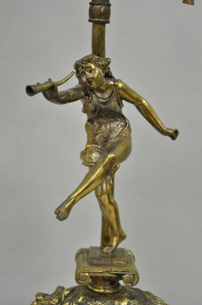 Antique French Renaissance Bronze Figural Game Hunting Lion Desk Table Lamp