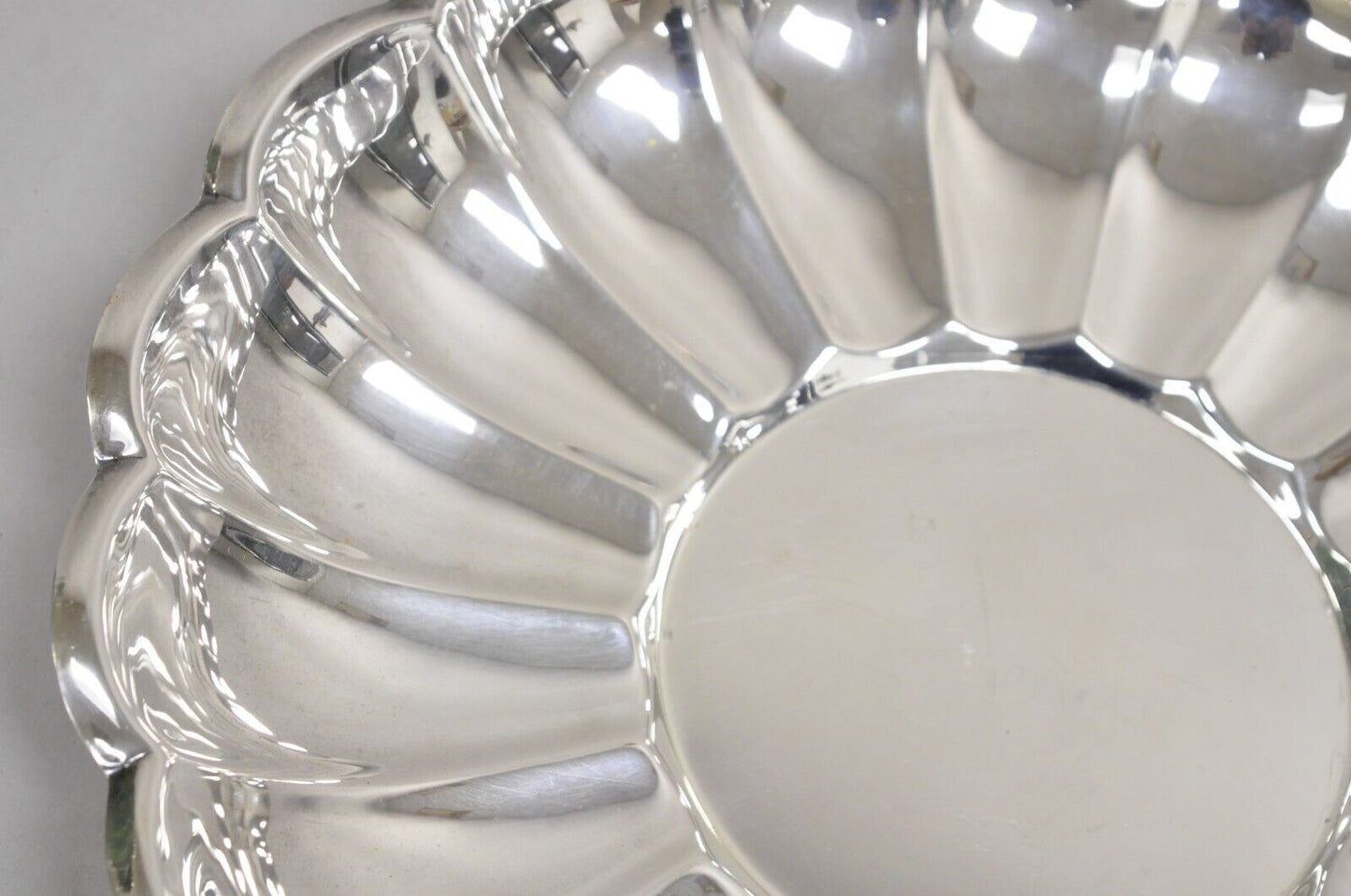 Vintage Modernist 13" Round Silver Plated Scalloped Edge Centerpiece Fruit Bowl