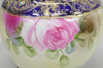 Antique Nippon Hand Painted Moriage Pink Rose Porcelain Biscuit Jar Vase