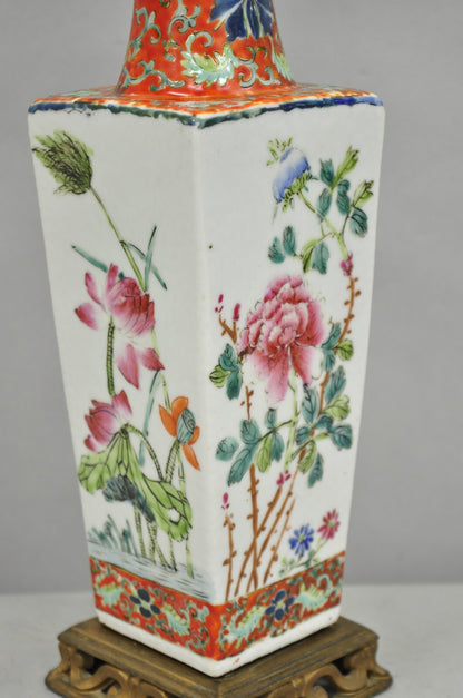 Antique Chinese Porcelain Orange Hand Painted Flower Small Boudoir Table Lamp
