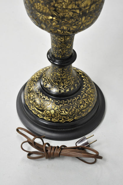 Vintage Syrian Anglo Indian Ornate Floral Etched Brass Tall Table Lamp