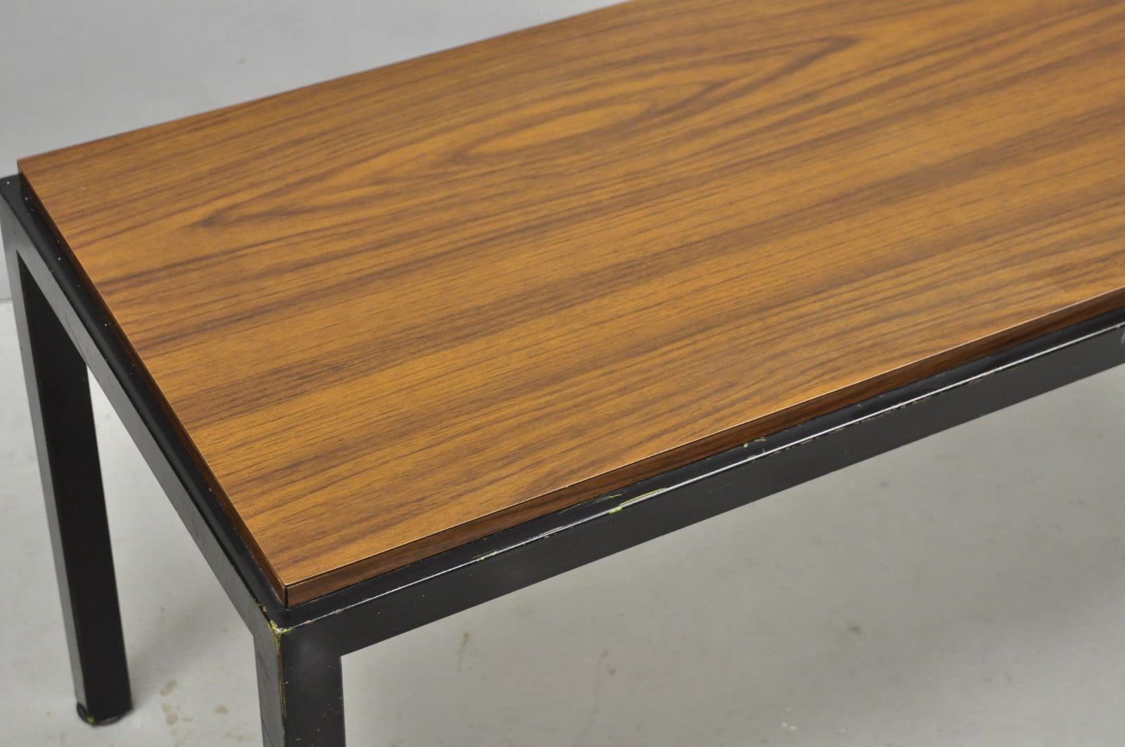 Vintage Mid Century Modern Steel Metal & Faux Rosewood Laminate Coffee Table