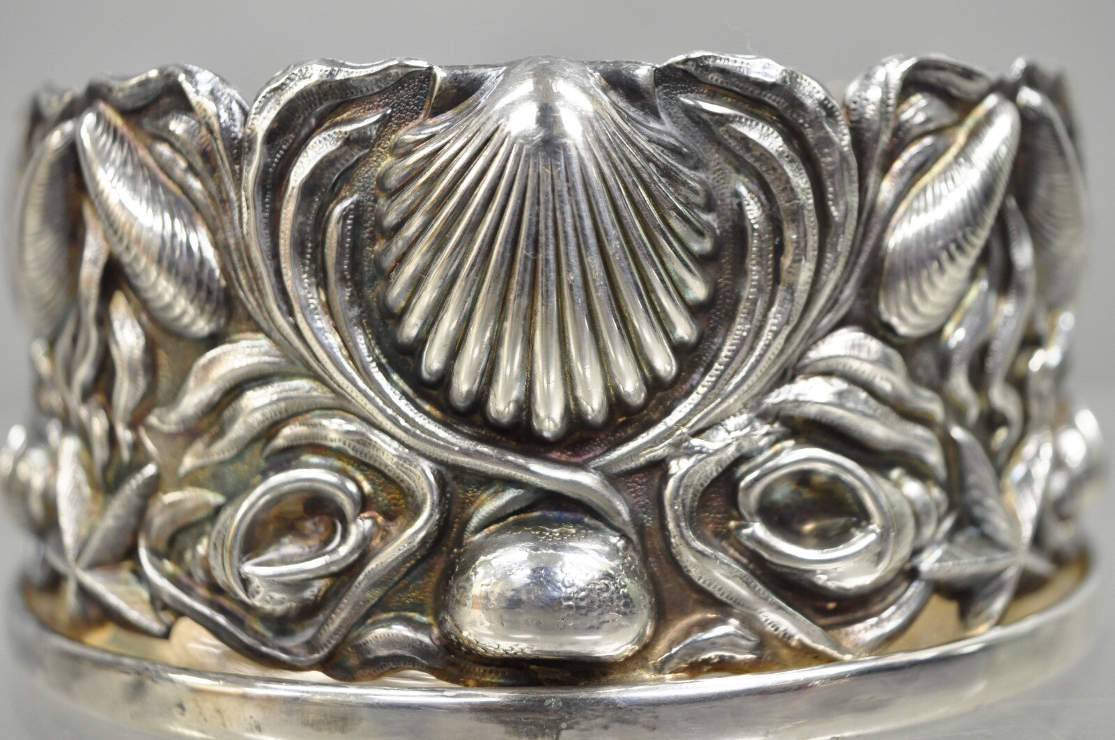Vintage English Victorian Nautical Seashell Silver Plated Wine Bottle Coaster