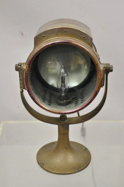 Antique "The Neverout" Searchlight Projector Brass Rose Mfg Maritime Table Lamp