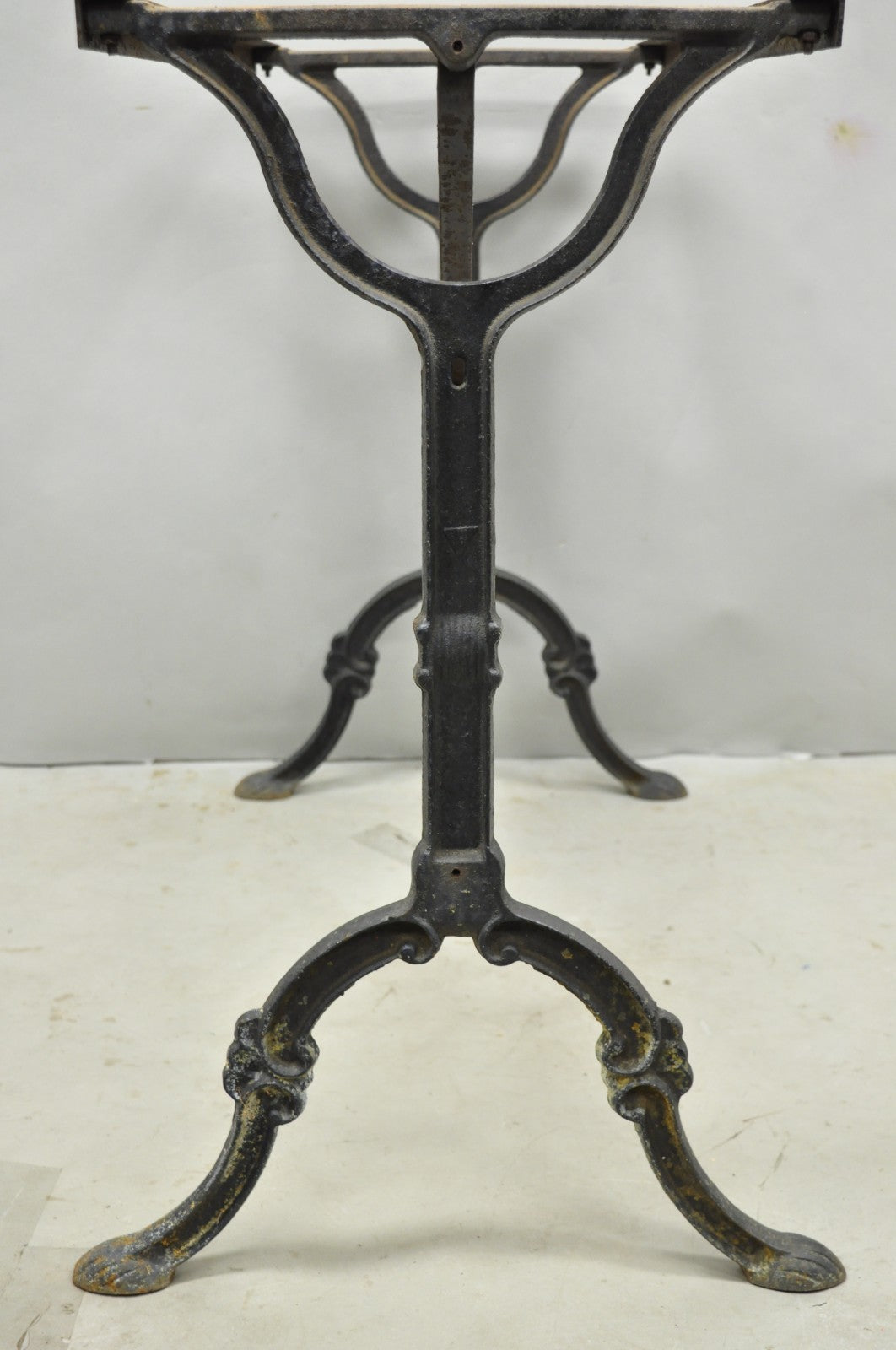 Antique French Victorian Cast Iron Pastry Table Base Marble Top Console Table