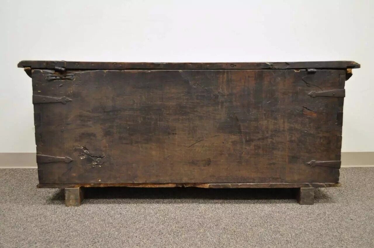 Antique 18th C. Gothic Renaissance Chestnut Large Coffer Blanket Chest Trunk