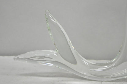 Vintage Mid Century Modern Blenko Style Amber Fin Blown Glass Fish Vase Bowl