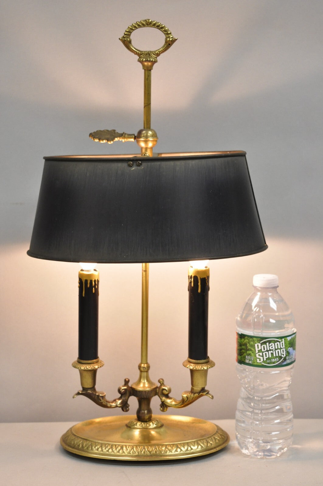 Vintage French Empire Tole Metal Oval Shade Small Brass Bouillotte Desk Lamp