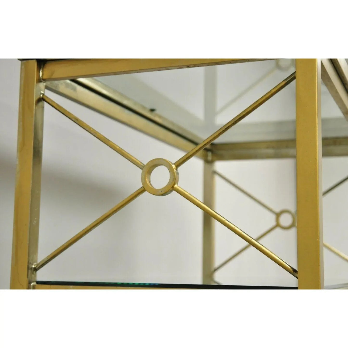 Vintage Hollywood Regency Modern Brass Plated Metal Gold X-Form Etagere Bookcase