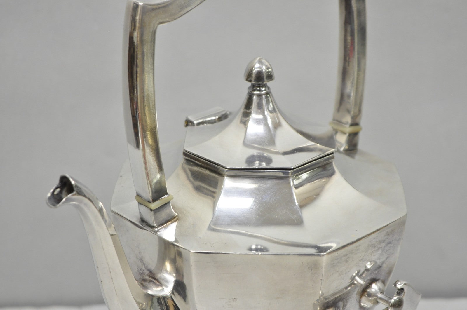 Antique Wilcox Art Deco Silver Plated Tilting Coffee Teapot on Stand "M.G.R."