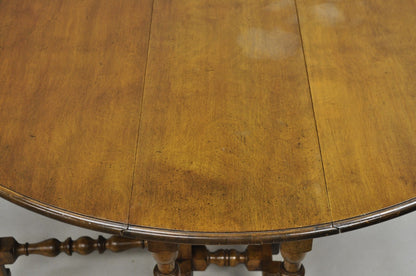 Antique William & Mary Large Round Dropleaf Maple Wood Gate Leg Dining Table