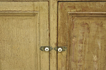 Antique French Country Farmhouse Beige Distressed Paint Kitchen Cupboard Cabinet
