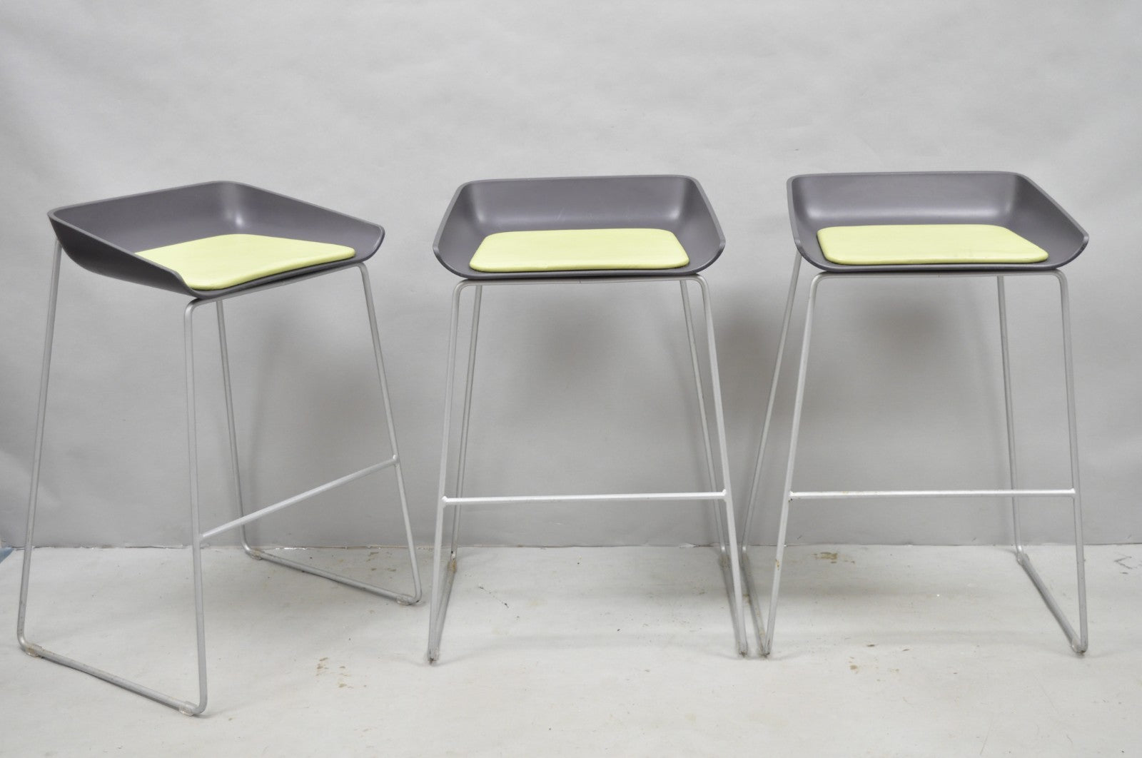 Turnstone by Steelcase Metal Scoop Barstool Stool w/ Green Cushion - Set of 3